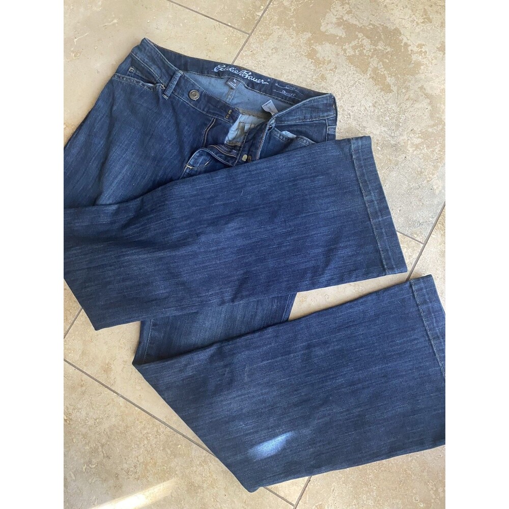 Eddie Bauer Jeans Women's 8 Blue Curvy Trouser Leg Stretch Denim Dark Wash